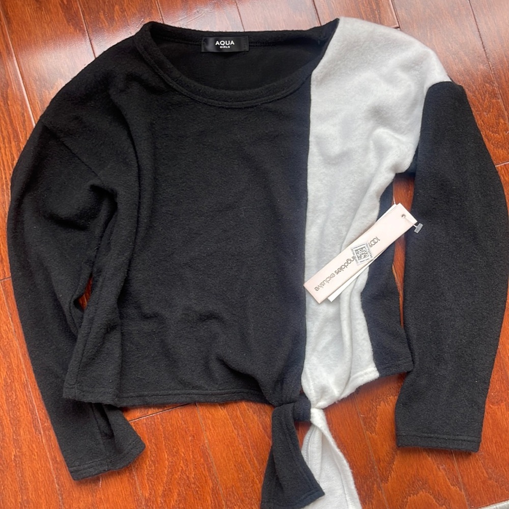 NWT aqua girls colorblock sweater with front side twist